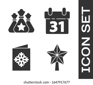 Set Christmas star, Santa Claus bag gift, Christmas postcard and Calendar icon. Vector