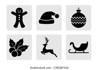 Set of Christmas stencil. Collection of icons. Deer, christmas ball, sledge etc. Vector stock illlustration. EPS 10