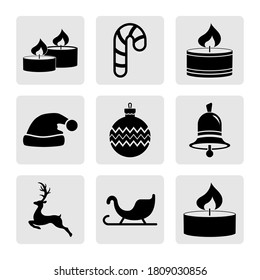 Set of Christmas stencil. Collection of icons. Deer, christmas ball, sledge, bell, candle, sweet etc. Vector stock illlustration. EPS 10