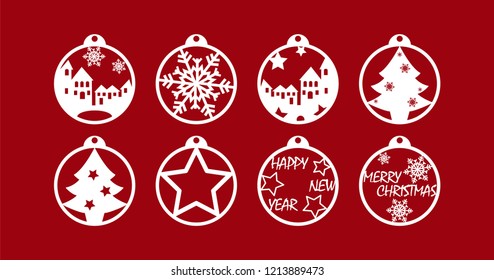 Set of Christmas stencil decorations for paper cutting