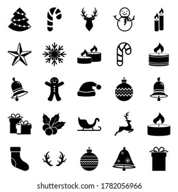 Set of Christmas stencil isolated on white. Collection icons. Deer, christmas ball, sledge, bell, candle, sweet, gift etc. Vector stock illlustration. EPS 10