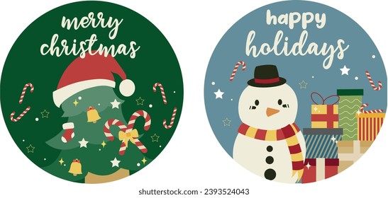 set of christmas sticker cute illustration vector