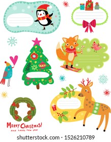 Set of Christmas stickers with cute characters.