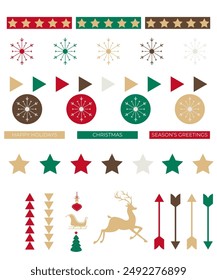 A set of Christmas stickers. Festive elements. Suitable for decorating various holiday items. Vector illustration on white background. Isolated elements on white background