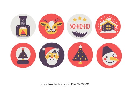 Set of Christmas stickers. Christmas Icons. Vector. Isolated.