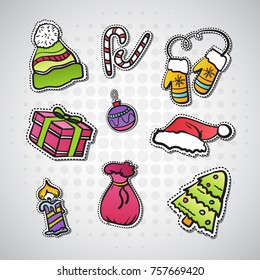 Set Of Christmas Stickers New Year Badges And Patches Collection Vector Illustration
