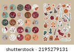 Set of Christmas stickers with offset to print. Round countdown 1 to 25 for holiday. Winter clipart for sublimation or planner decor.