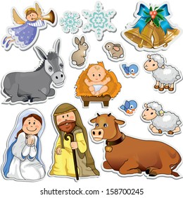 Set Christmas stickers representing the characters the holy family  Gradient mask  Eps10