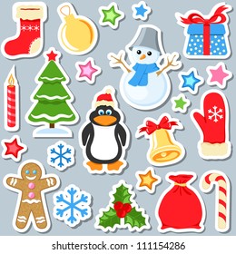 set of christmas stickers vector