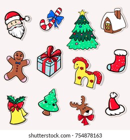 set of christmas stickers vector
