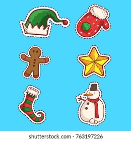 set of christmas stickers vector
