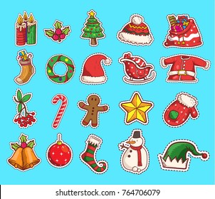 set of christmas stickers vector

