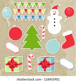 Set of christmas stickers, vector elements for your design for card,  invitation, website, web page etc