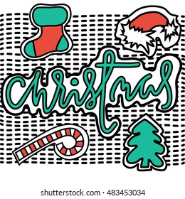 Set of christmas stickers. Vector illustration.