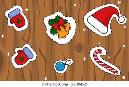 Set of Christmas Stickers.Vector illustration isolated on white background. Stickers for print or your design.