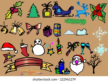 Set christmas stickers,Vintage Christmas elements, reindeer with text seamless pattern background. EPS10 vector file organized in layers for easy editing.