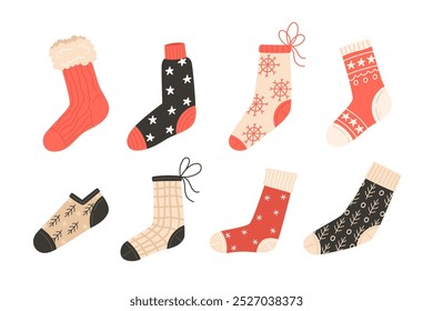 Set of Christmas Stockings with Festive Patterns