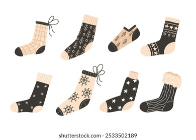 Set of Christmas Stockings with Festive Patterns