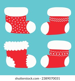 Set of Christmas stockings. Simple flat vector illustration.