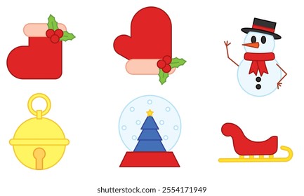 Set of Christmas stockings and snowman icons Vector