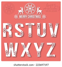 Set of Christmas stylized alphabet with snowflakes. Vector R, S, T, U, V, W, X, Y, Z.