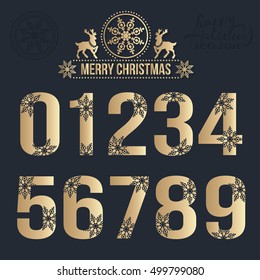 Set of Christmas stylized numbers with snowflakes. Vector 0, 1, 2, 3, 4, 5, 6, 7, 8, 9.