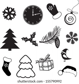 Set of christmas subjects and decorations
