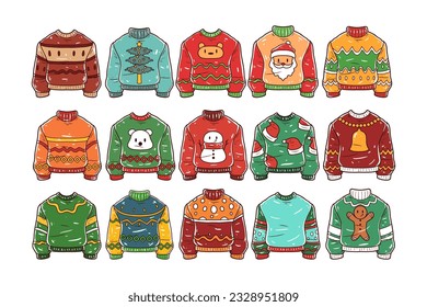 Set of christmas sweater hand drawn illustration