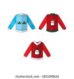 Establecer fondo plano vector de icono de sudadera de Navidad