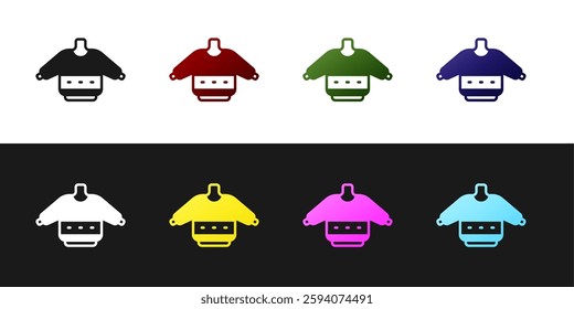 Set Christmas sweater with norwegian ornaments and holidays decorations icon isolated on black and white background. Knitted winter jumper.  Vector