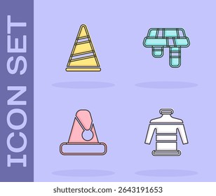 Set Christmas sweater, Party hat, Santa Claus and Winter scarf icon. Vector
