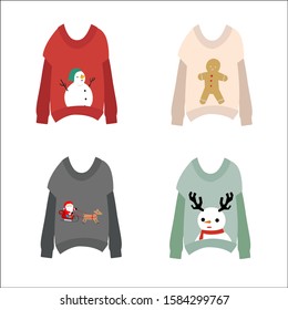 Set of Christmas sweaters isolated on white background. Vector illustration.