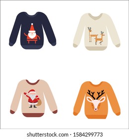 Set of Christmas sweaters isolated on white background. Vector illustration.