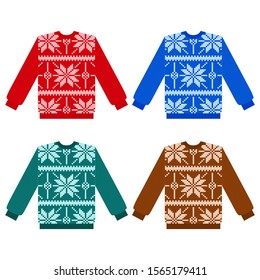 Set of Christmas sweaters. Knitted sweaters, vector illustration. 