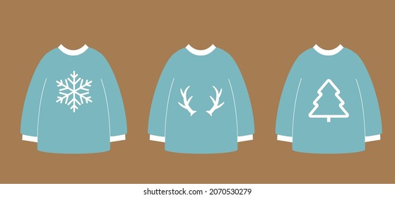 Set of christmas sweaters on brown background. Vector illustration