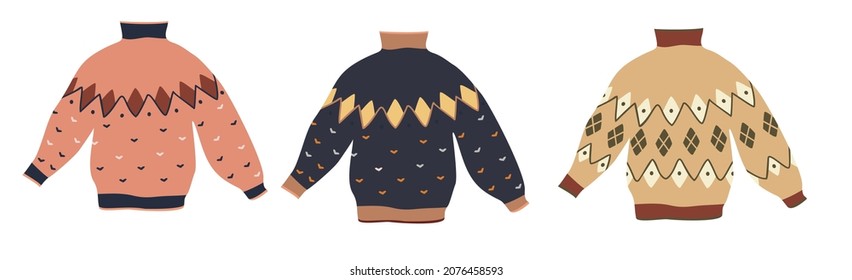 Set of Christmas sweaters. Ugly sweaters. Vector illustration. 