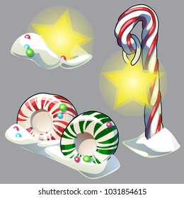 Set of Christmas sweets isolated on grey background. Vector cartoon close-up illustration.
