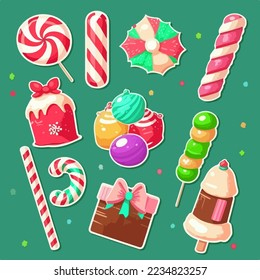 A set of christmas sweets, xmas candy sticker collection. New-year collection