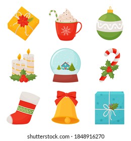 Set of Christmas symbols. Colorful Christmas icons