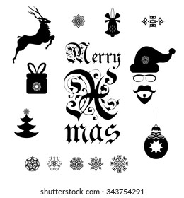 A set of Christmas symbols for greeting cards decoration, xmas invitations.