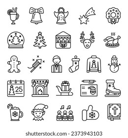 Set of Christmas symbols Icons Outline