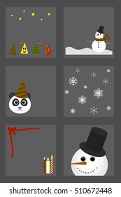 Set of Christmas symbols (snowman, candle, snowflakes) for gift wrapping