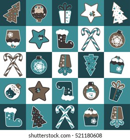 Set from Christmas symbols. Vector illustration.
