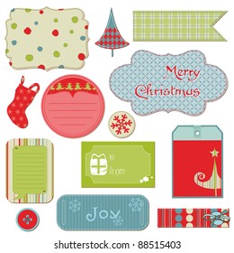 Set of Christmas Tags and Elements - for design and scrapbook in vector