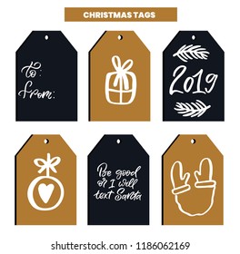 Set of Christmas tags with hand lettering. Perfect design for greeting cards, posters, T-shirts, banners, print invitations.