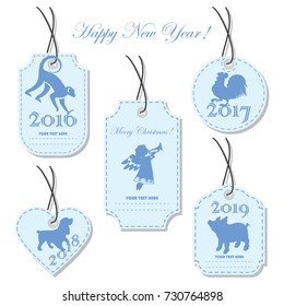 A set of Christmas tags, labels of different shapes. Vector.