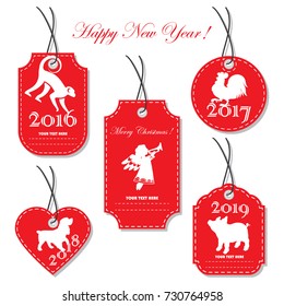 A set of Christmas tags, labels of different shapes. Vector.