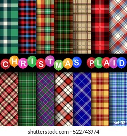 Set Christmas Tartan Seamless Patterns. Vector illustration.