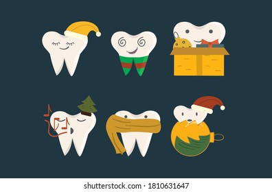 
Set of Christmas teeth, vector illustration for dental clinics