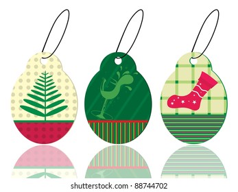 set of Christmas theme concept tags in pink & green color having wine glass, shocks & tree for Christmas & other occasions